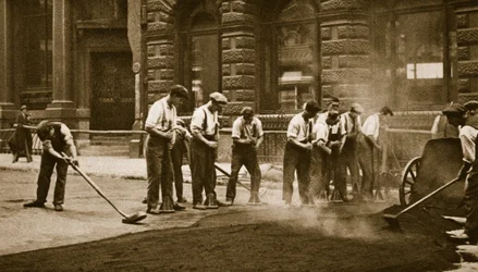 Omläggning av vägar, Cornhill (sepiafoto)